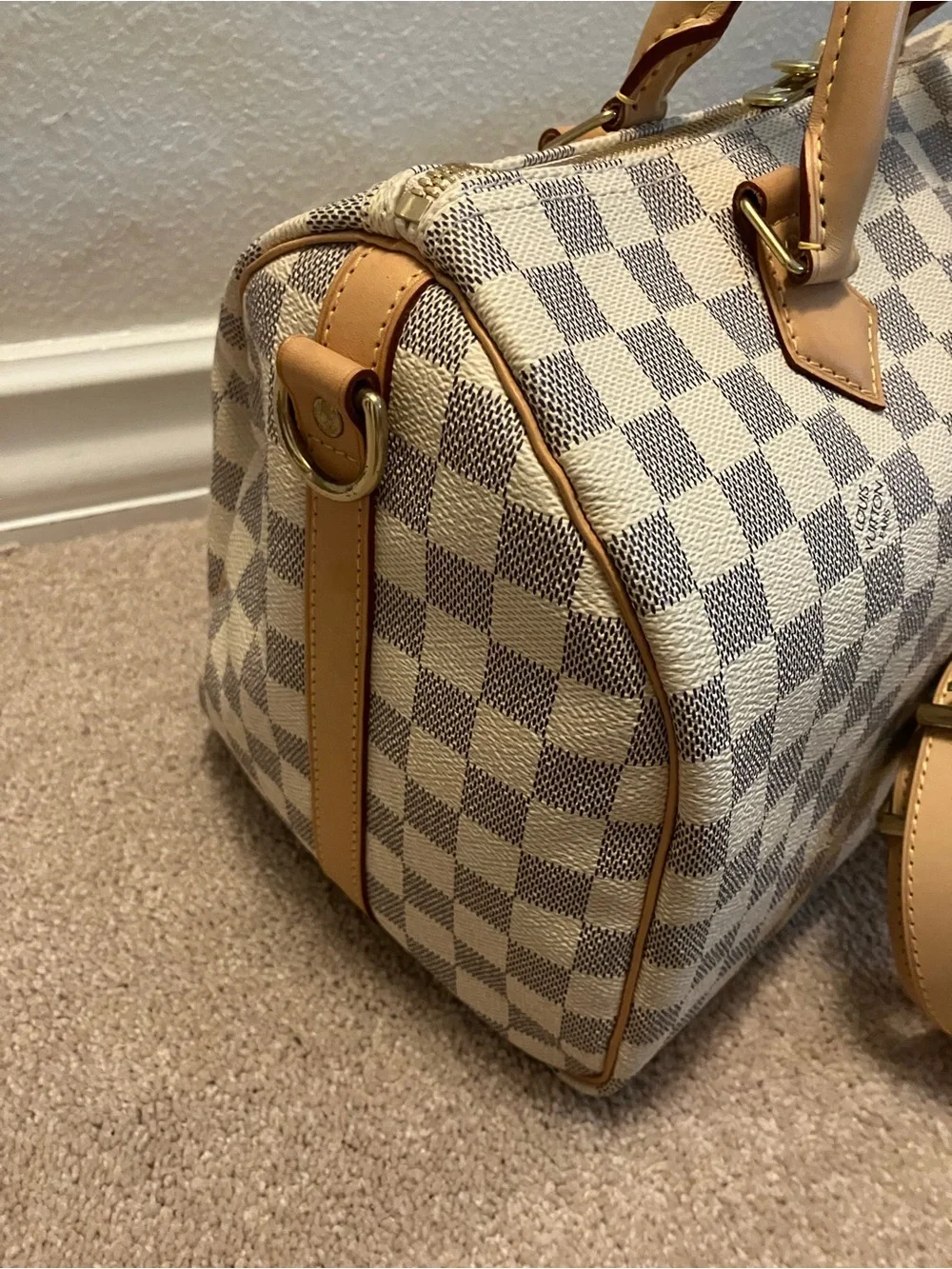 AUTH Louis Vuitton Speedy Bandoulière 30 Damier Azur w/ Strap Lock Key Dust Bag - Picture 2 of 10
